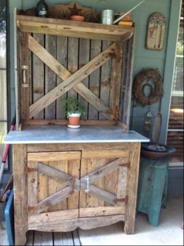 “Barn Door” Potting Cabinet on My Patio.