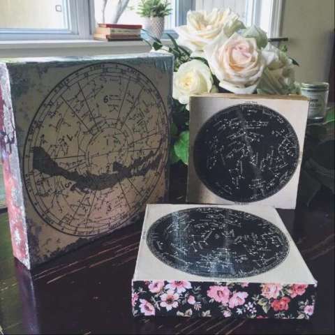 1870s French Constellation Charts With Floral Edges.
