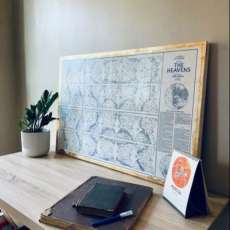 Large 1970 the Heavens Chart With Gold Leaf Border.