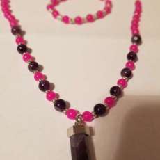 Purple and Pink Crystal Necklace With Matching Bracelet