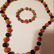 Men's Brown and Orange Fall Necklace With Matching Bracelet