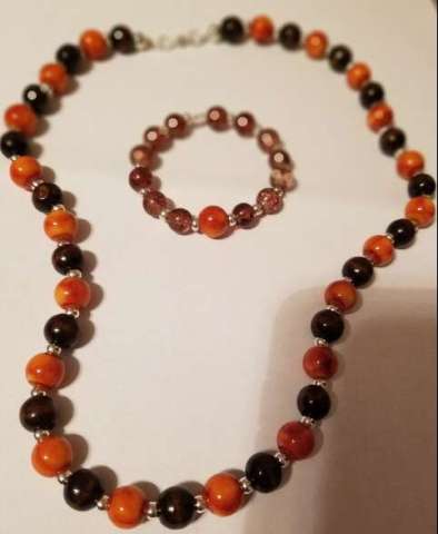 Men's Brown and Orange Fall Necklace With Matching Bracelet