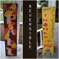 Hello Fall, Give Thanks, Vintage Truck With Pumpkin Leaning Porch Sign