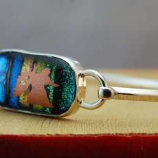 Moose on Sunrise Dichroic Glass and Sterling Silver Bracelet