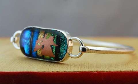 Moose on Sunrise Dichroic Glass and Sterling Silver Bracelet