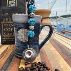 Beaded Coffee Scoop With Blue Dot Glass Beads