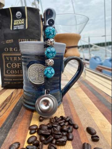 Beaded Coffee Scoop With Blue Dot Glass Beads