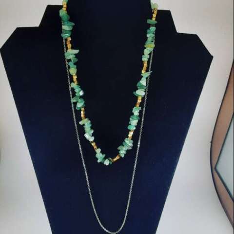 Double Strand Aventurine and Gold Bead Necklace