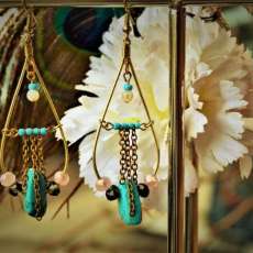 E8 Teardrop Hoops With Turquoise Stone, & Gold Plated Hooks