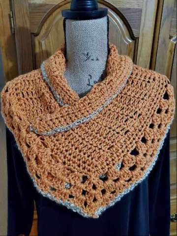 Crocheted Orange and Tan Ladies Scarf