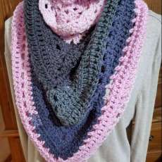 Crocheted Pink and Grey Ladies Triangle Scarf