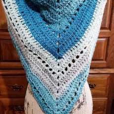 Crocheted Blue and Grey Ladies Scarf
