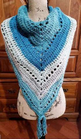 Crocheted Blue and Grey Ladies Scarf