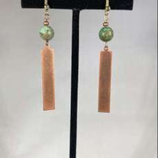 Dangle Copper Earrings With Green Stone Accent