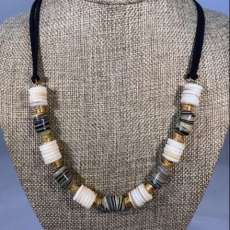 Stone and Sea Shell Necklace With Leather Strap