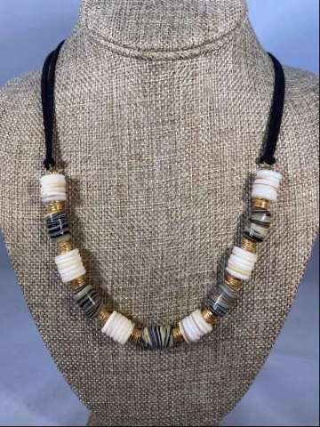 Stone and Sea Shell Necklace With Leather Strap
