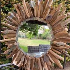 30” Drift Wood and Sea Glass Mirror