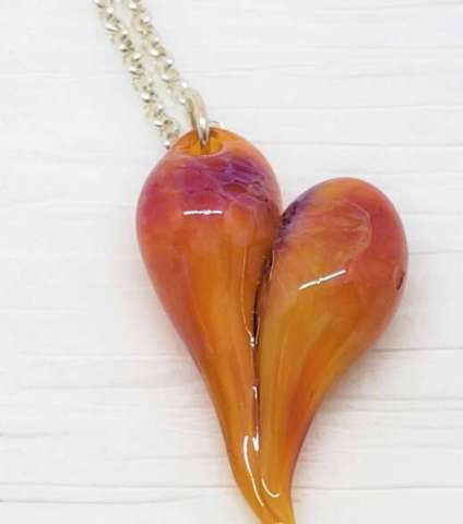 Amber-Purple Art Glass Heart