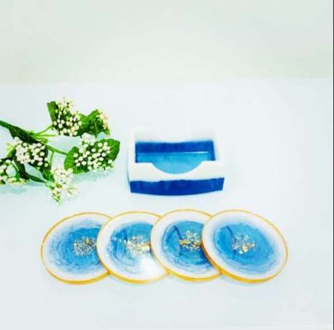 Beautiful Blue and White Coasters With Gold Edging!