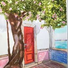 The Red Door, Flowering Tree by the Sea