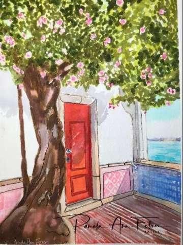 The Red Door, Flowering Tree by the Sea
