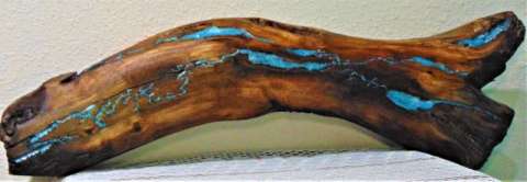 Turquois Inlay Driftwood Sculpture