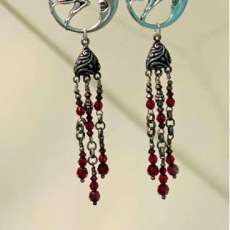 Silver Fairies and Moons With Red Crystal Beads