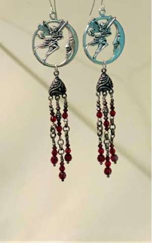 Silver Fairies and Moons With Red Crystal Beads