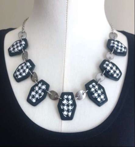 Black and White Houndstooth Statement Necklace