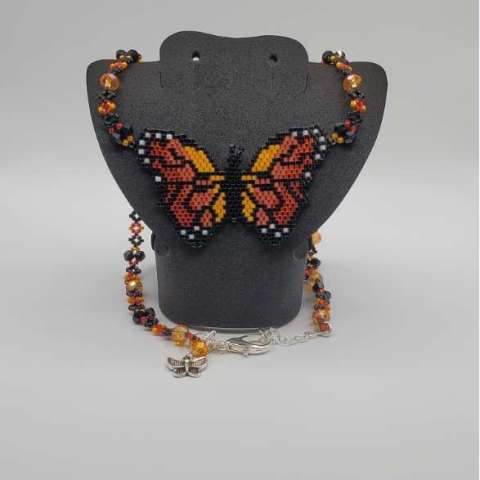 Monarch Butterfly Beaded Statement Necklace