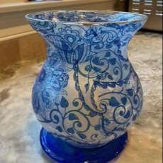 10 Inch Decoupage Blue Vase