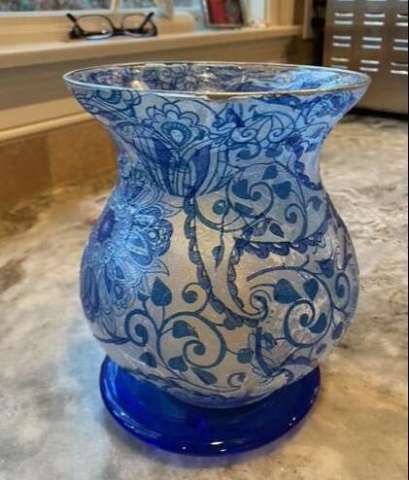 10 Inch Decoupage Blue Vase