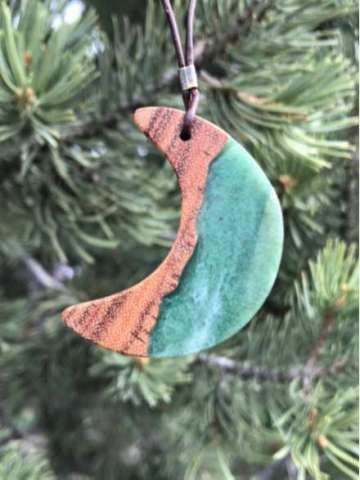 Wood and Resin Moon Pendant