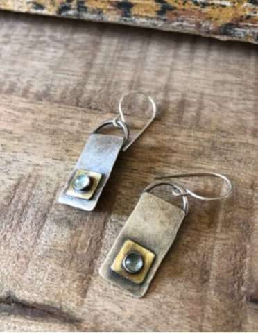 Sterling and Brass Earrings With Aquamarine