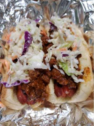 All Beef Hot Dogs With Homemade Chili and Slaw