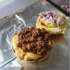 1/3 Lb Cheeseburger With Ketchup, Mustard, Homemade Chili and Slaw