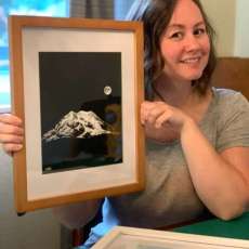 Artist With Moonlit Rainier Inverted Ink Drawing Print