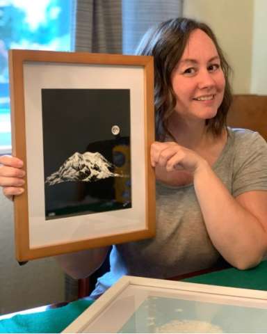 Artist With Moonlit Rainier Inverted Ink Drawing Print
