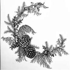 Yule Wreath in Pen and Ink
