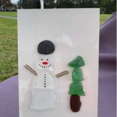 Sea Glass, Rock and Wood Snowman and Tree