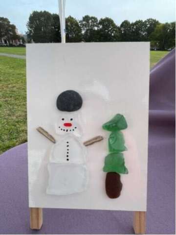 Sea Glass, Rock and Wood Snowman and Tree