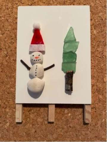 Sea Glass and Rock Snowman and Tree