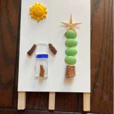 Sea Glass, Shells, Starfish, Wood and Resin Dog With Christmas Tree