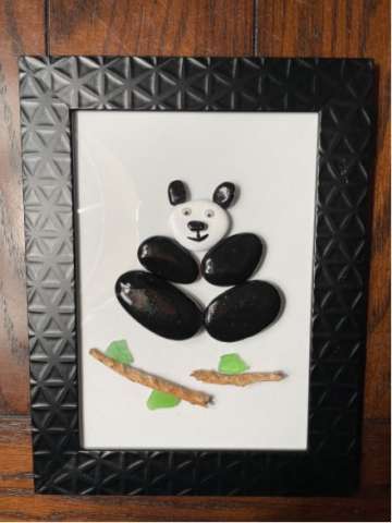 Rock Panda With Sea Glass and Driftwood Bamboo
