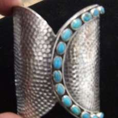 Hammered and Oxidized Sterling Silver and Turquoise Cuff