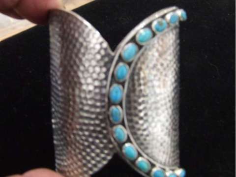 Hammered and Oxidized Sterling Silver and Turquoise Cuff