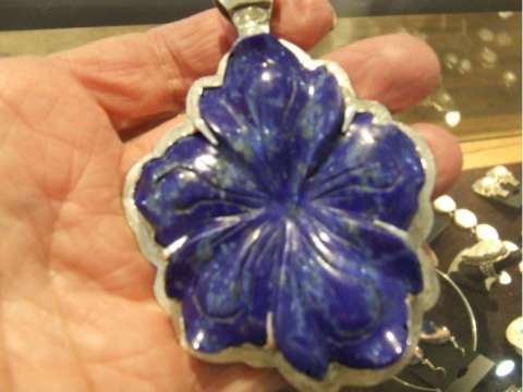 Sterling Silver and Hand Carved Lapis Pendant