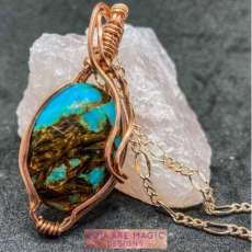 Turquoise and Bornite Copper Wrapped Pendant