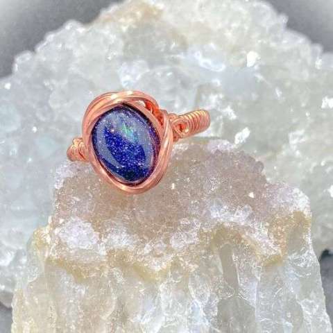 Blue Goldstone Copper Ring