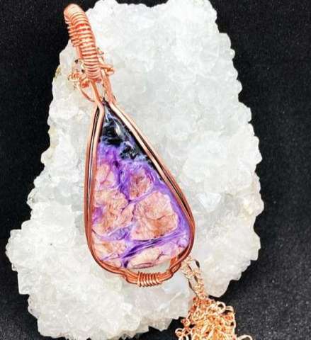 Charoite Copper Wrapped Pendant